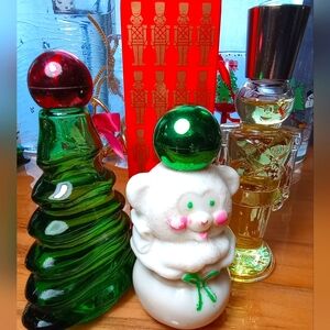 Avon Vintage Holiday Lot-Tree, Cub & Toy Soldier Figural Scent Decanters (3)